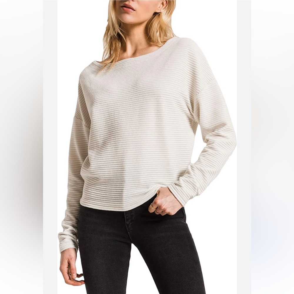 Z SUPPLY The Wide Wale Cord Boat Neck Pullover in Champagne Mist Sz Large